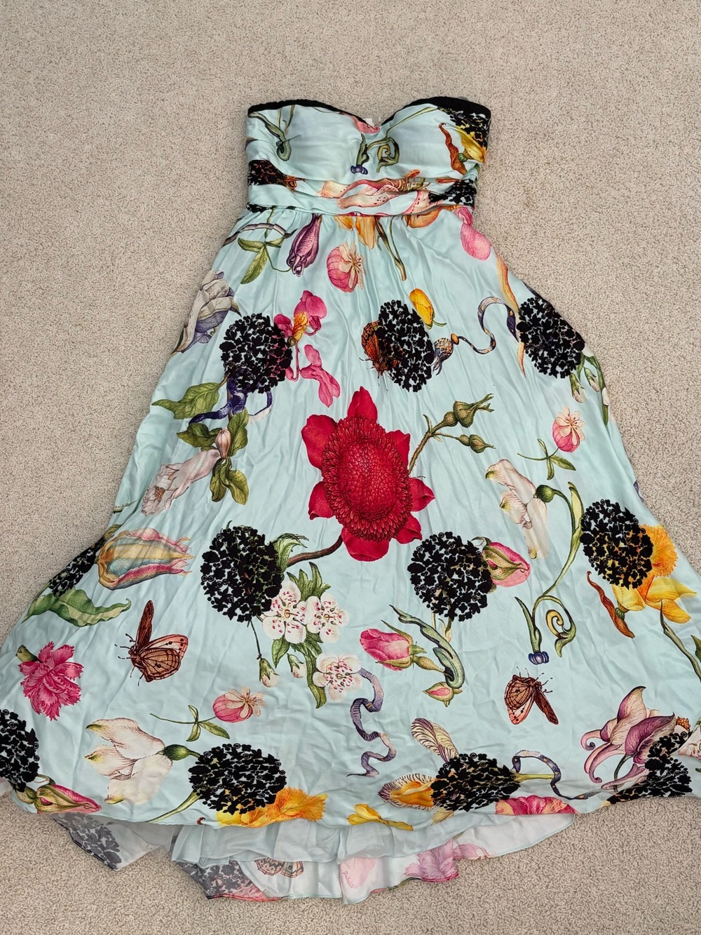 Anthropologie Geisha Designs Strapless Light Blue Floral Midi Dress Size 2 NWT